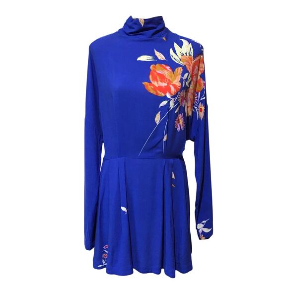 Free People Gemma Tunic Floral Dress Size Large OB686064 Blue EUC Long Sleeve - Picture 7 of 13
